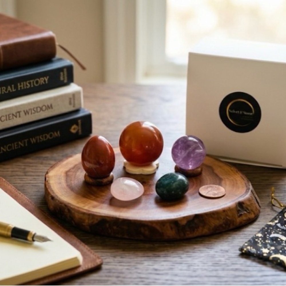 Harmony & Heart Mini Crystal Gift Set | Amethyst Carnelian Spheres | Red Jasper